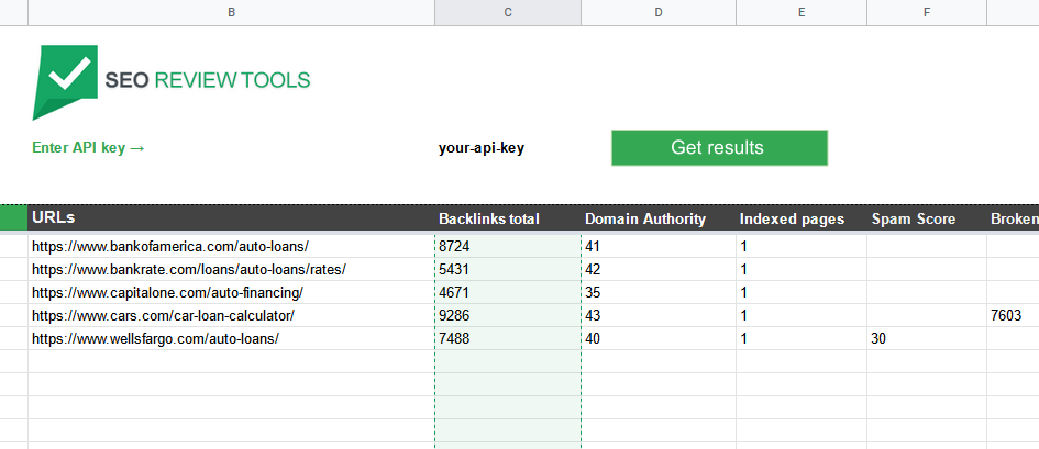  Bulk Backlink summary spreadsheet