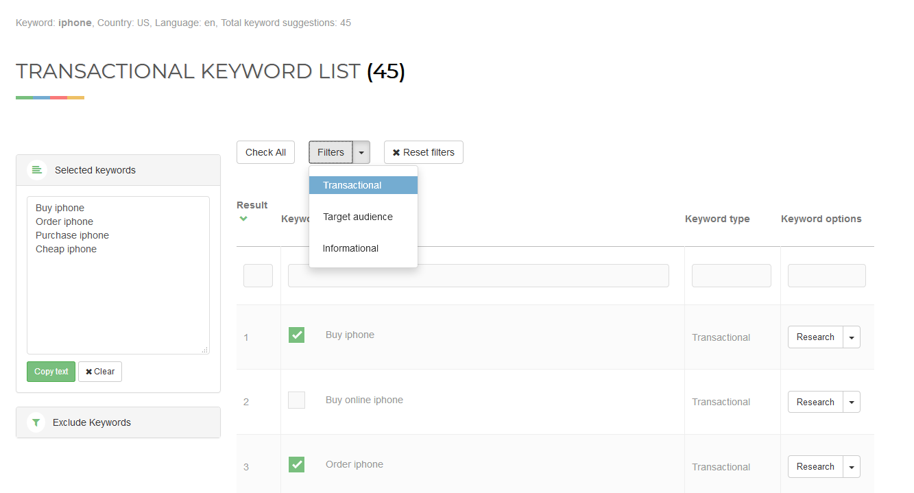 Transactional Keyword List Generator Seo Review Tools