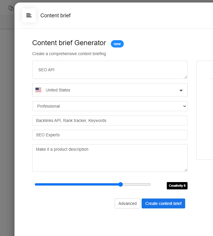 seo content writing assistant AI content brief generator