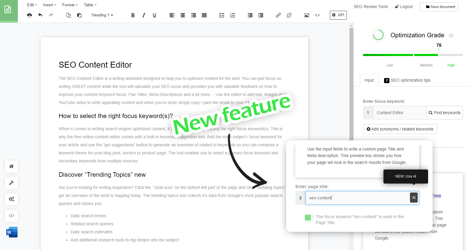 image.title SEO Content Editor → The AI powered Writing Tool image.title SEO Content Editor → The AI powered Writing Tool